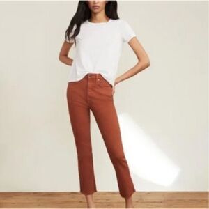Veronica Beard Carly Kick Flare High Rise Jeans Rust Raw Hem Size 28